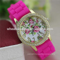 Wholesale diamante dial flower lady silicone rubber watch strap